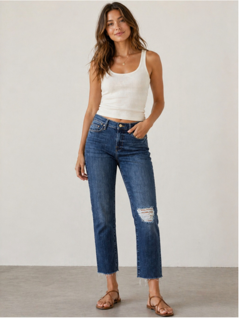 FRAME Denim Blue DISTRESSED Le High Straight Leg PREPPY Stretch JEANS WOMENS 26